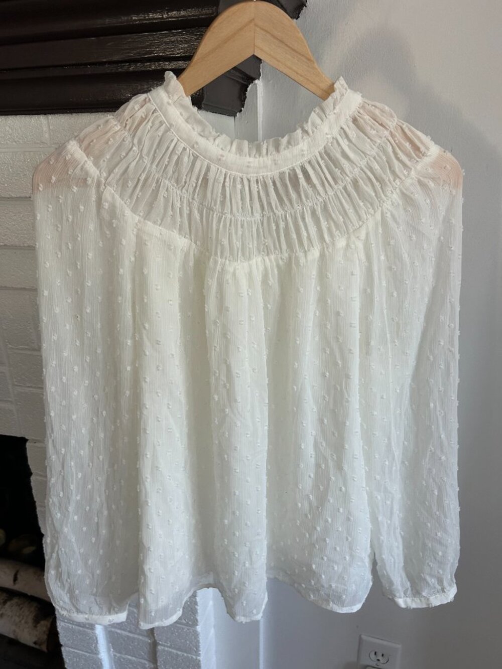 J. Crew Long Sleeve White Ruffle Neck Blouse Size M